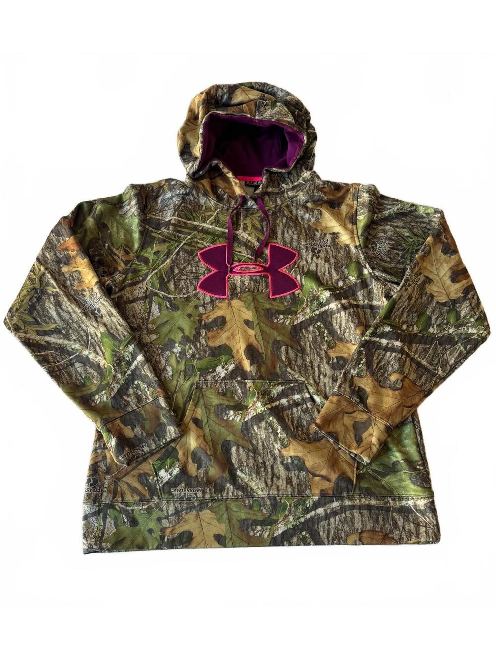 Polyester hoodie, Under Armour Storm Camo with pink logo0242